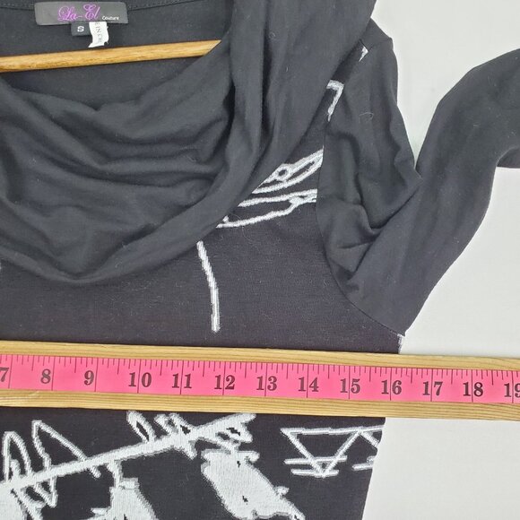 La El Couture Maxi Dress Size S Long Sleeve Cowl Neck Black White Whimsigoth - Picture 13 of 14